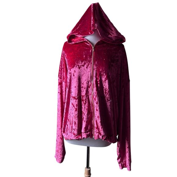 Fabletics Strawberry Crushed Velvet Zip-Up Hoodie Sweatshirt - 3X - Picture 4 of 10
